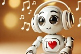 דמות AI שומעת שירים באוזניות