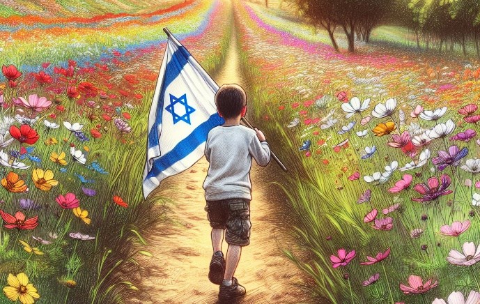 ילד דגל ישראל פרחים